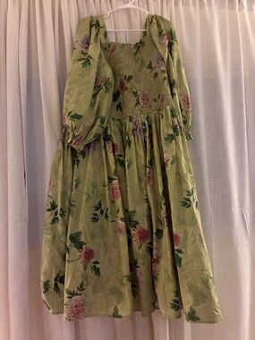 JessaKae Light Green Floral Puff-Sleeve Midi Dress